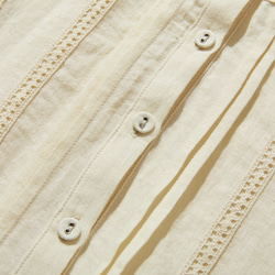 引人注目的蕾絲長裙，100% 亞麻，淺黃色，240325-2 第5張的照片