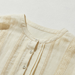 引人注目的蕾絲長裙，100% 亞麻，淺黃色，240325-2 第2張的照片