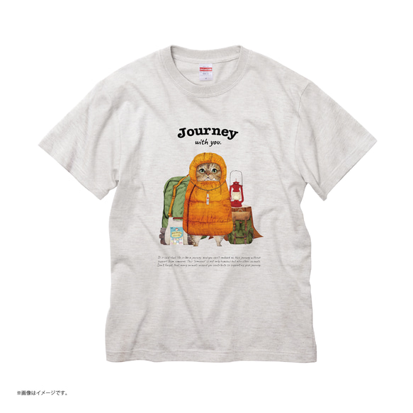 「Journey with you キャンパーのネコ」コットンTシャツ/送料無料 5枚目の画像