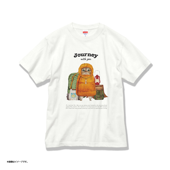 「Journey with you キャンパーのネコ」コットンTシャツ/送料無料 3枚目の画像