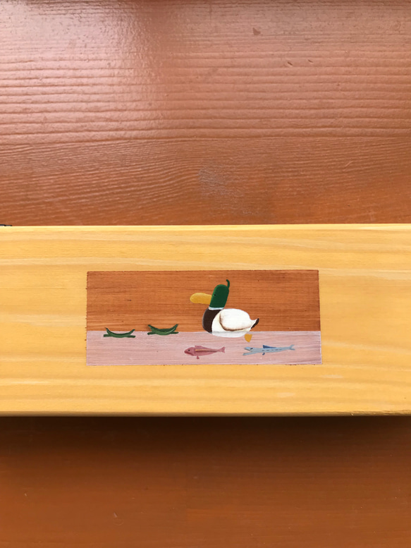 食卓に置ける箸箱　鴨と笹船　カトラリーケース　メガネ入れ　小物入れ　蓋付き木製　少人数用 3枚目の画像