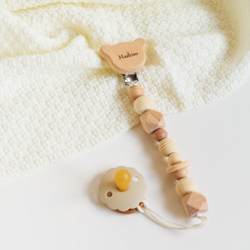 名入れ無料！】木おしゃぶりホルダー くま おもちゃホルダー 名