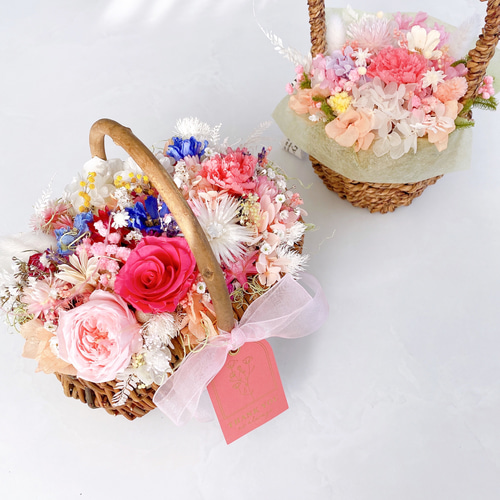 薔薇とカーネーション プリザーブドフラワー 花籠 フラワーバスケット