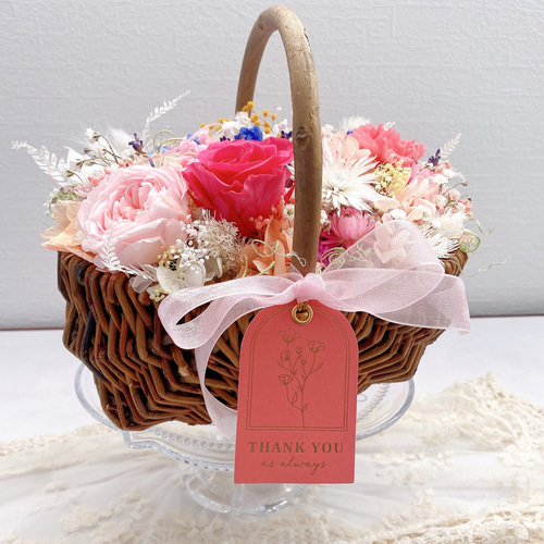 薔薇とカーネーション プリザーブドフラワー 花籠 フラワー