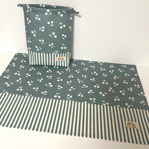 ハンドメイド ランチョンマット ストライプ 格子柄 ドット 40×60 水色