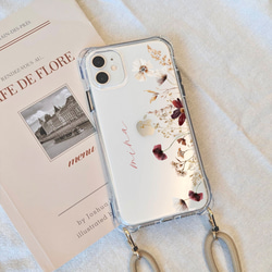 ボタニカルフラワー柄【スマホケース&ストラップ付】iPhoneクリア