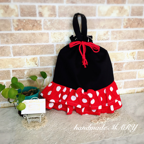 赤白ドットのゆめかわ体操着袋【持ち手付き】基本size 縦35×横30 体操  