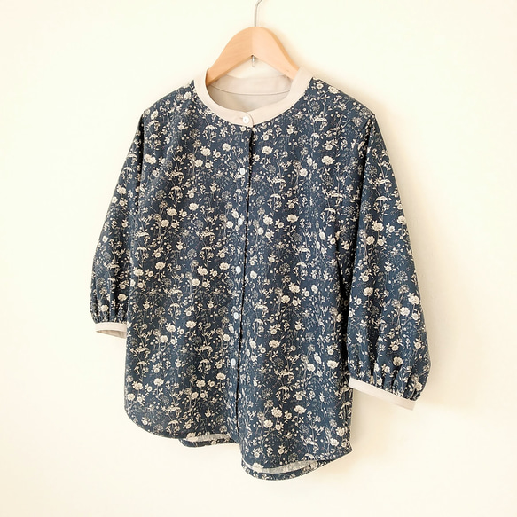 Botanical flower blouse ネイビー Ｍ～Ｌサイズ 7枚目の画像