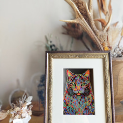 Stained Gloss 01：クリリアンボブテイル【インチ額】／特殊印刷　額装付　猫　インテリア　グラフィックアート 5枚目の画像