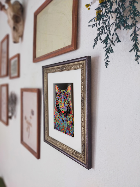 Stained Gloss 01：クリリアンボブテイル【インチ額】／特殊印刷　額装付　猫　インテリア　グラフィックアート 6枚目の画像