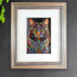 Stained Gloss 01：クリリアンボブテイル【インチ額】／特殊印刷　額装付　猫　インテリア　グラフィックアート 2枚目の画像