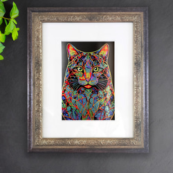 Stained Gloss 01：クリリアンボブテイル【インチ額】／特殊印刷　額装付　猫　インテリア　グラフィックアート 1枚目の画像