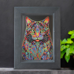 Stained Gloss 01：クリリアンボブテイル【H判】／特殊印刷　額装付き　猫　インテリア　グラフィックアート 1枚目の画像