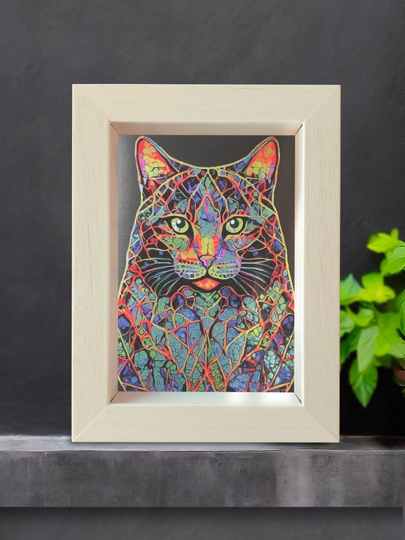 Stained Gloss 01：クリリアンボブテイル【H判】／特殊印刷　額装付き　猫　インテリア　グラフィックアート 2枚目の画像
