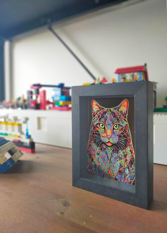 Stained Gloss 01：クリリアンボブテイル【H判】／特殊印刷　額装付き　猫　インテリア　グラフィックアート 3枚目の画像