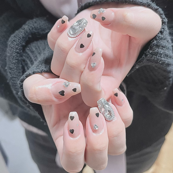 ネイルチップ サイズオーダー可能 白 ハート ショート バレリーナS