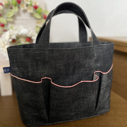 赤耳黒デニム※ポケット付きトートbag 1枚目の画像