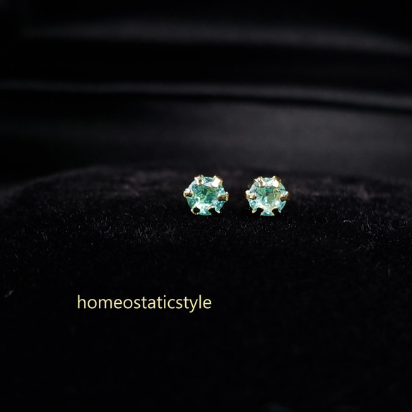 [宅送] パライバトルマリン ピアス 4mm k18イエローゴールド グリーン強め アクセサリー