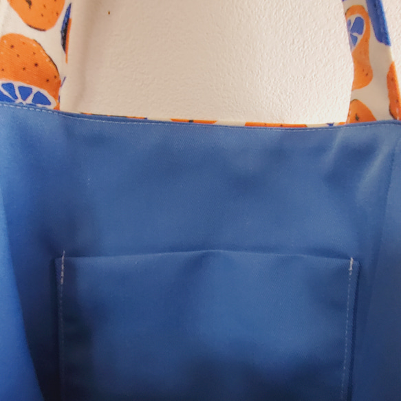 大きめころりんマルシェトートバッグ (柑橘系フルーツ柄×ギンガムチェック柄) 7枚目の画像