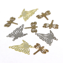 スカシパーツ 蝶とトンボ ゴールド 9個 アクセサリーパーツ ビーズワーク 基礎金具 手芸 工作 1枚目の画像