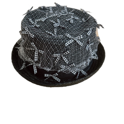 黒ギンガムチェックリボンリメイクカンカン帽 5枚目の画像