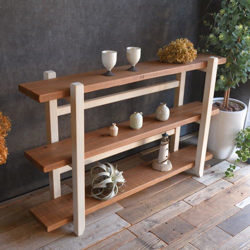 分厚い天然木の3段シェルフ 大型サイズ【完成品 現品限り】 棚