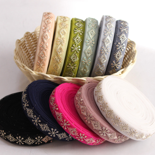 Yuu☆インド刺繍リボン インド刺繍リボン No.18【ホワイト】 インド刺繍/刺繍リボン