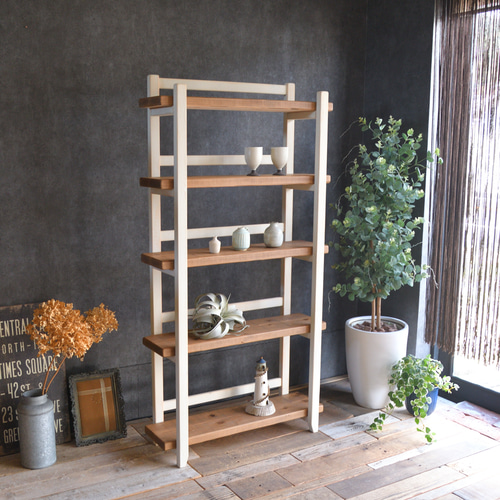 分厚い天然木の5段シェルフ 大型サイズ【完成品 現品限り】 棚