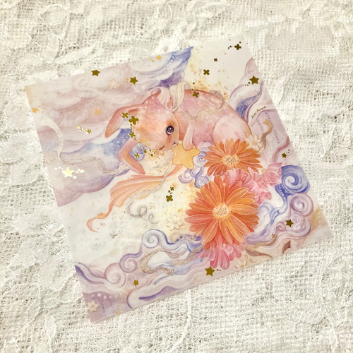 正方形クリアポストカード「やわらかなまどろみ」 絵画 晴智