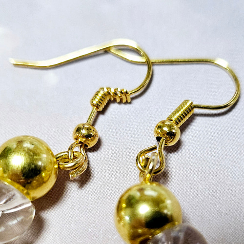 鈴丸ビーズピアス☆クリア☆すずしげ☆イヤリング変更可☆金属