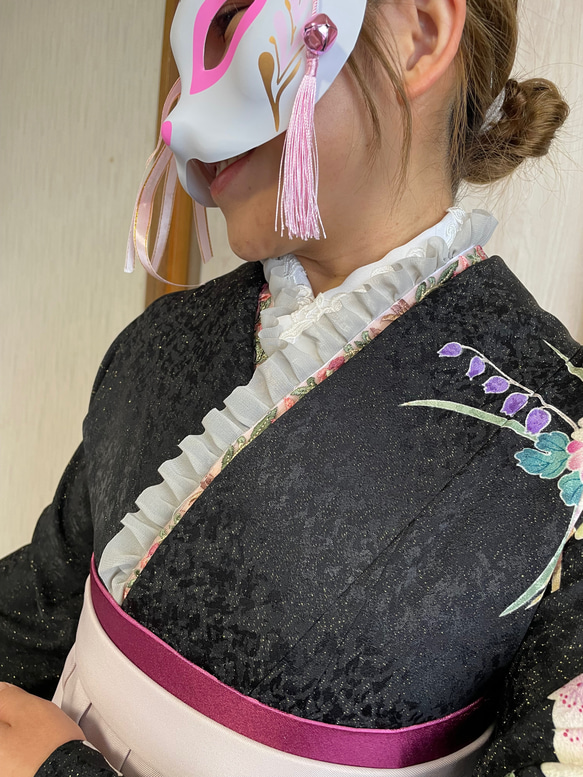 T-1パール伊達襟&帯飾りセット❀パールフリルレース❀重ね襟 飾り襟 半襟 T-1パール伊達襟&帯飾りセット❀パールフリルレース❀重ね襟