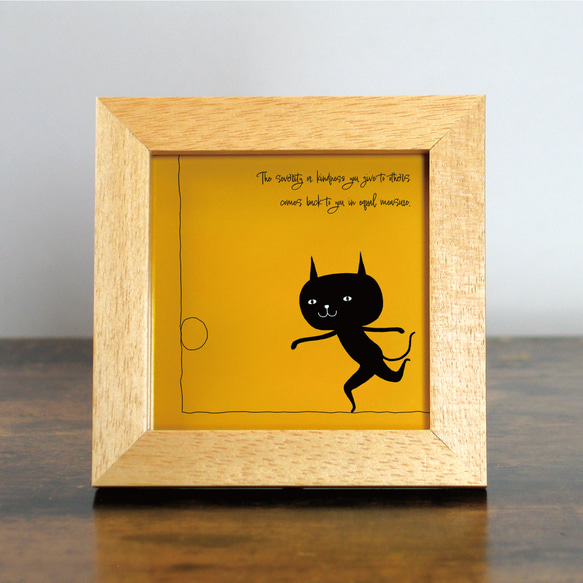 【額付き】 北欧　ネコ　猫　絵　絵画　アート　ポスター　黒猫　イラスト　グッズ　猫モチーフ　雑貨「ねこのひげ　0090」 1枚目の画像
