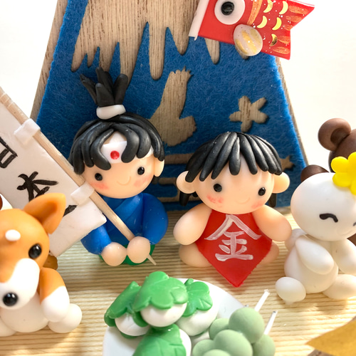 ☆金太郎と桃太郎と仲間たちの節句飾り(受注生産) 樹脂粘土 五月