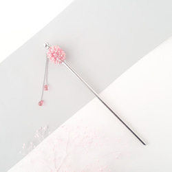 紙のとんぼ玉 2way  箱付き「優しい桜色の花くす玉かんざし」 ネジ式一本軸簪 8枚目の画像
