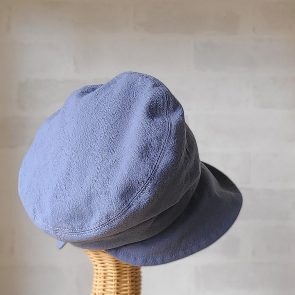 ゆったり キャスケット くしゅくしゅ ブルー 被りやすい 大人かわいい 洗える帽子 深め M 綿麻 ナチュラル 5枚目の画像