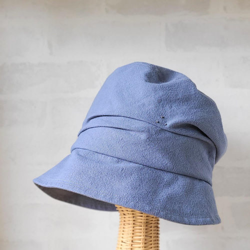 受注制作】ゆったり キャスケット くしゅくしゅ ブルー 被りやすい