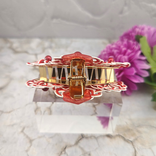 水引のバンスクリップ（レッド） ヘアクリップ・バナナクリップ cara