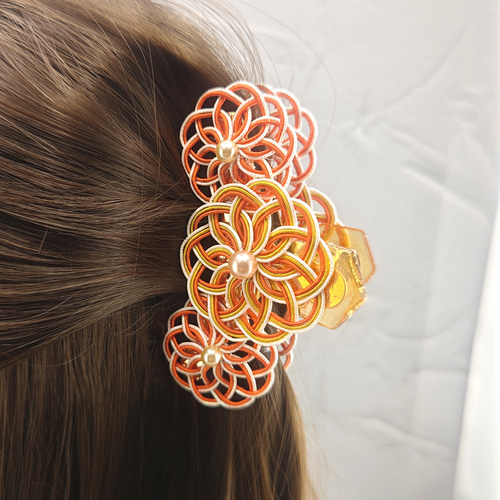 水引のバンスクリップ（オレンジ） ヘアクリップ・バナナクリップ cara