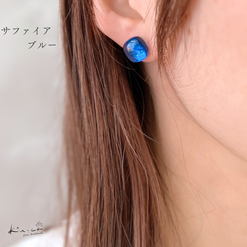 空色ピアス イヤリング ガラス スクエア 一粒 かっこかわいい ブルー