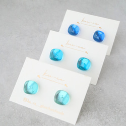 空色ピアス イヤリング ガラス スクエア 一粒 かっこかわいい ブルー