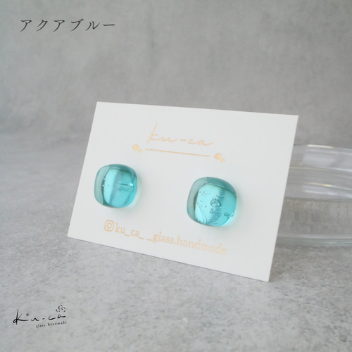 空色ピアス イヤリング ガラス スクエア 一粒 かっこかわいい ブルー
