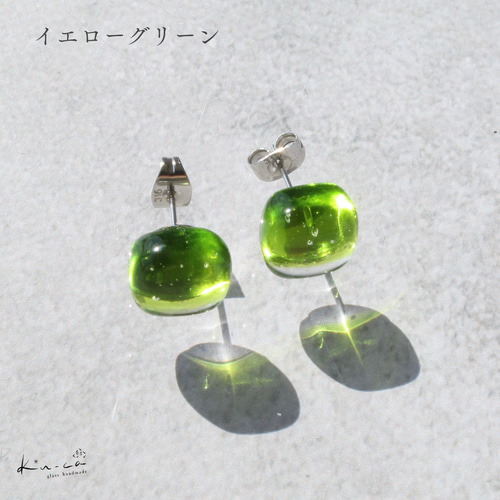 新緑のピアス イヤリング ガラス スクエア 一粒 かっこかわいい