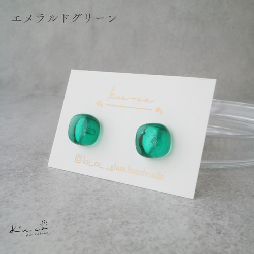 新緑のピアス イヤリング ガラス スクエア 一粒 かっこかわいい 