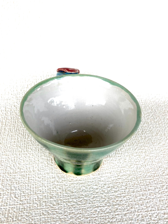緑と水色のツートンカラーのオリジナルデザインのカフェカップ 4枚目の画像