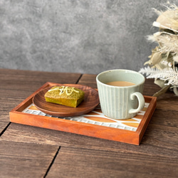 リーフタイルのカフェトレー　柑子色 6枚目の画像
