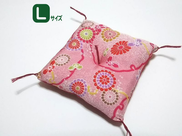 14×14】置物用 ミニ座布団（ざぶとん）☆ピンク（ちりめん風）・L 