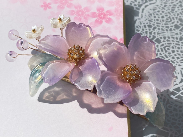 【新色】大輪桜のヘアクリップ　夜桜 9枚目の画像