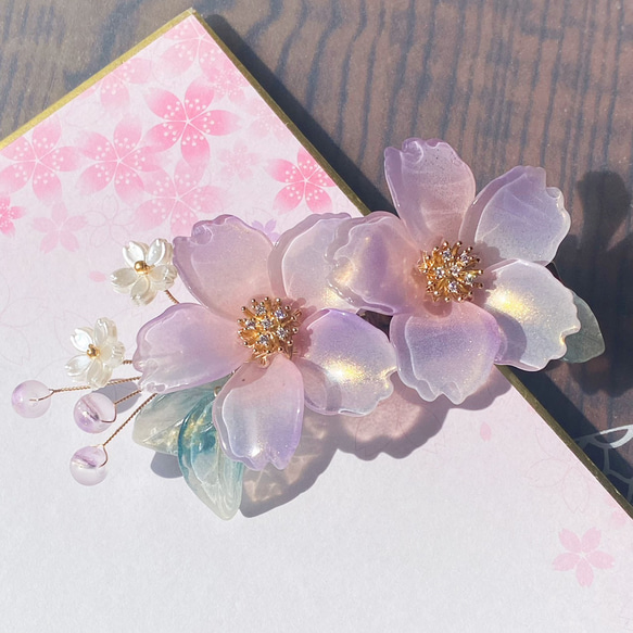 【新色】大輪桜のヘアクリップ　夜桜 4枚目の画像