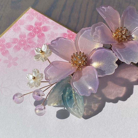 【新色】大輪桜のヘアクリップ　夜桜 3枚目の画像