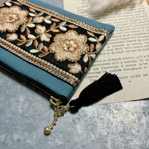 リップポーチ　ポーチ　ミニポーチ　インド刺繍　リボン　ピンク　927-1 リップポーチ ポーチ ミニポーチ インド刺繍 リボン ピンク 927